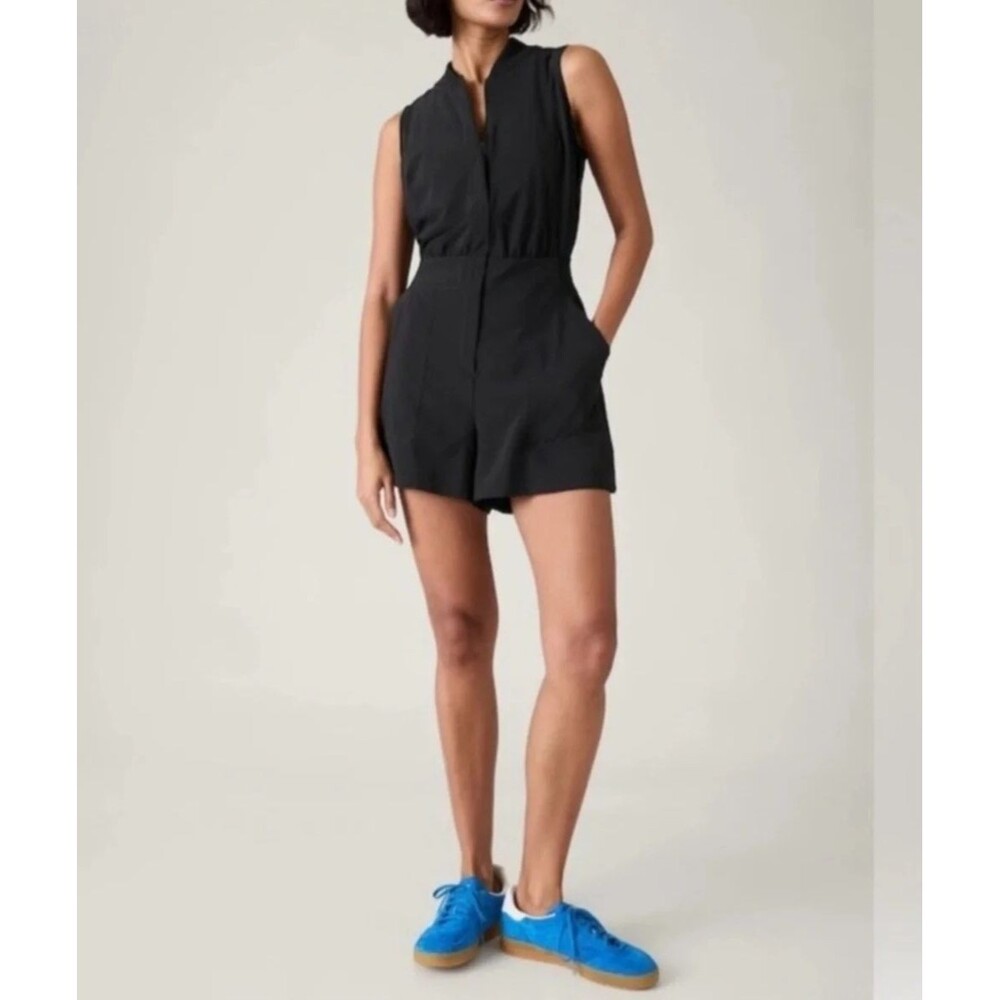 Athleta Brooklyn Utility Romper Womens 16 Black Sleeveless Zip Athleisure